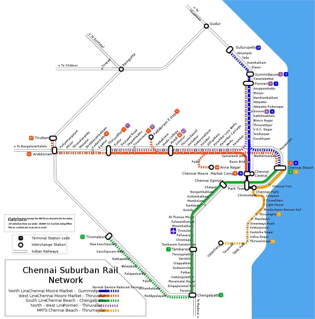 צ ' נאי רכבת פרבריות מפה