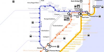 רכבת המטרו צ ' נאי כביש מפה